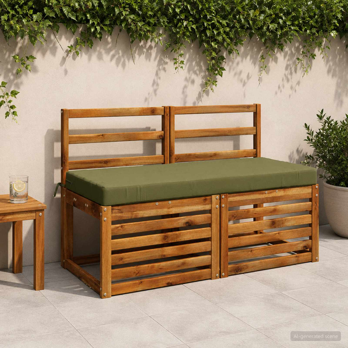 Bench Cushion SOEST 100% Polyester Olive Green 110 x 50 x 8 cm