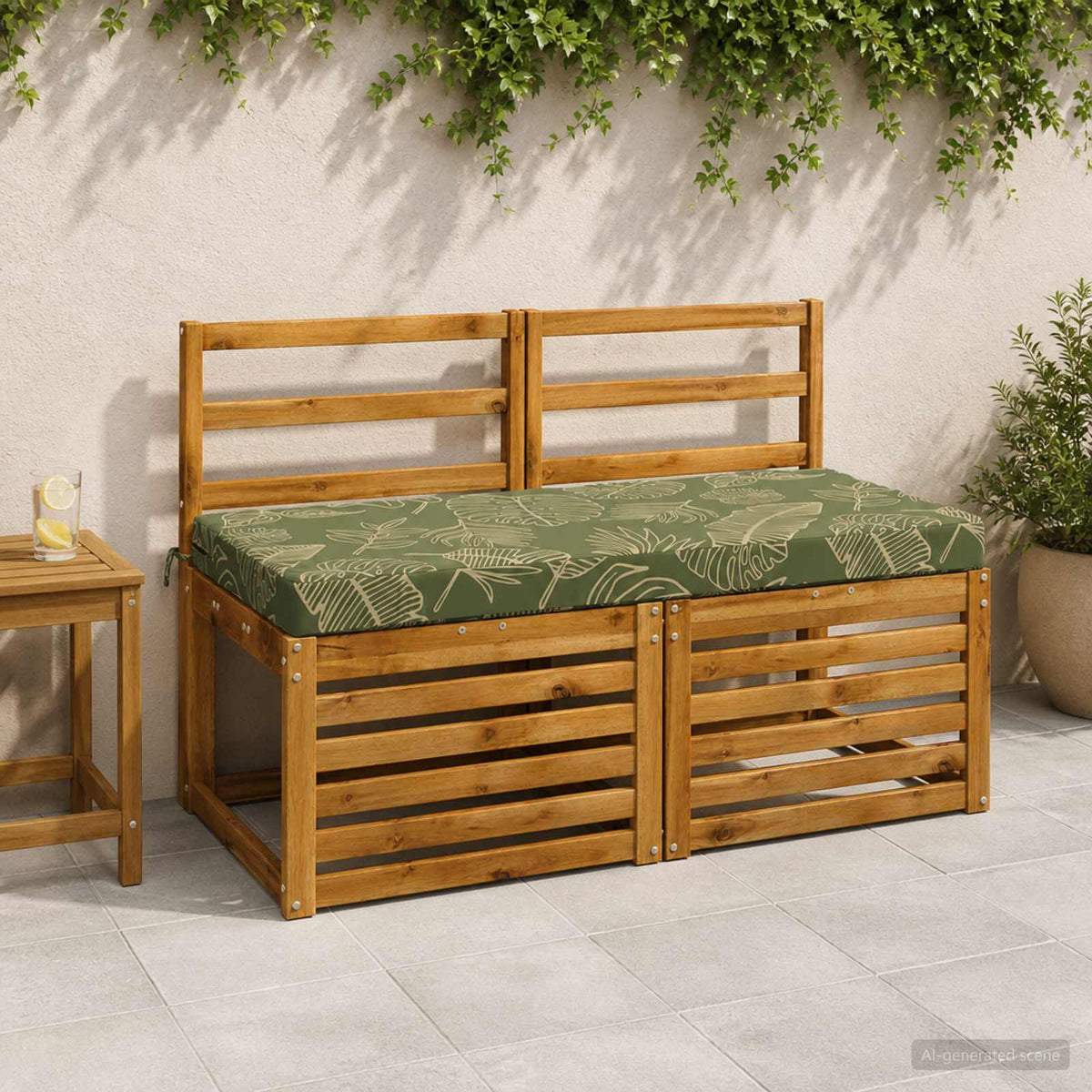 Bench Cushion SOEST 100% Polyester Leaf Design 110 x 50 x 8 cm