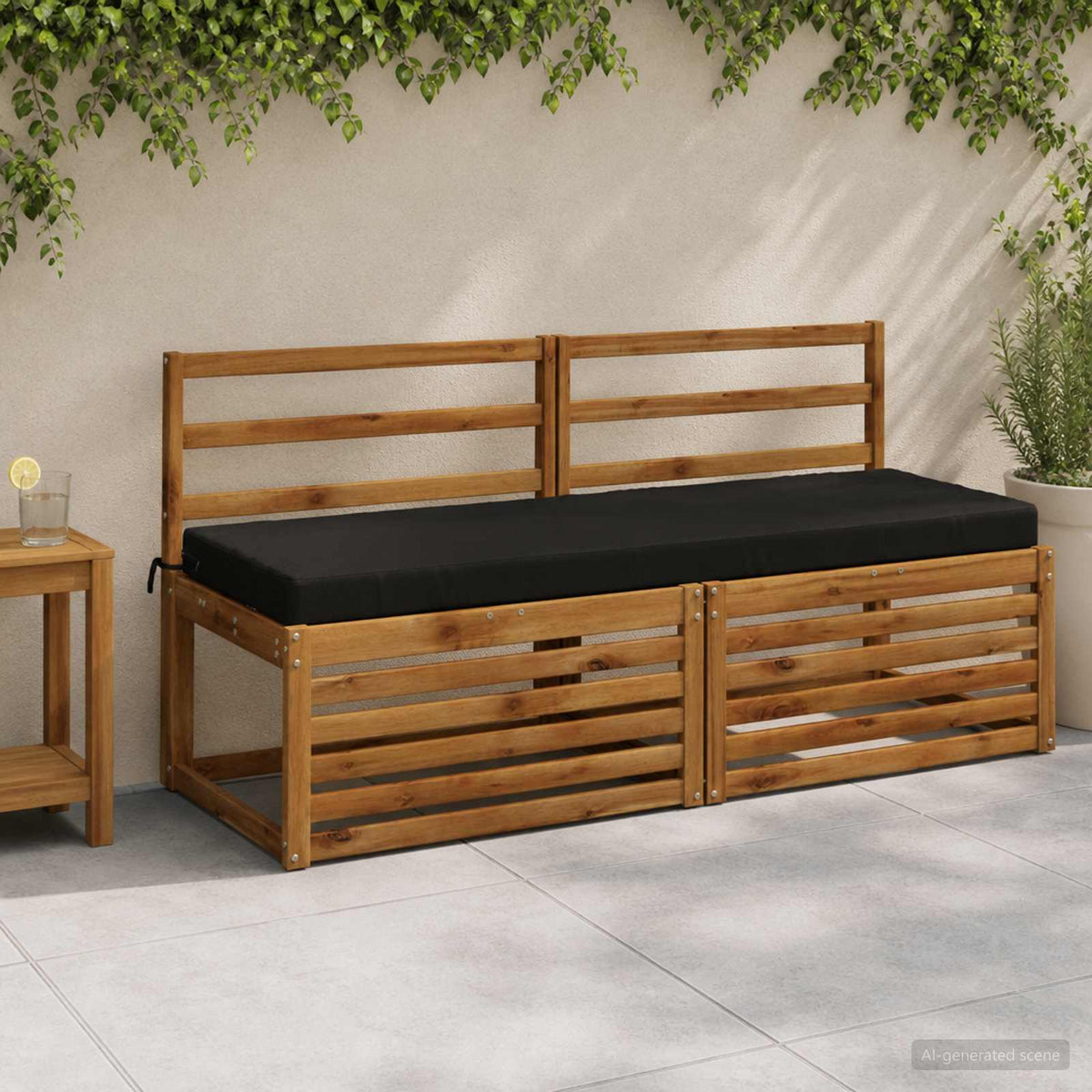 Bench Cushion SOEST 100% Polyester Black 140 x 50 x 8 cm