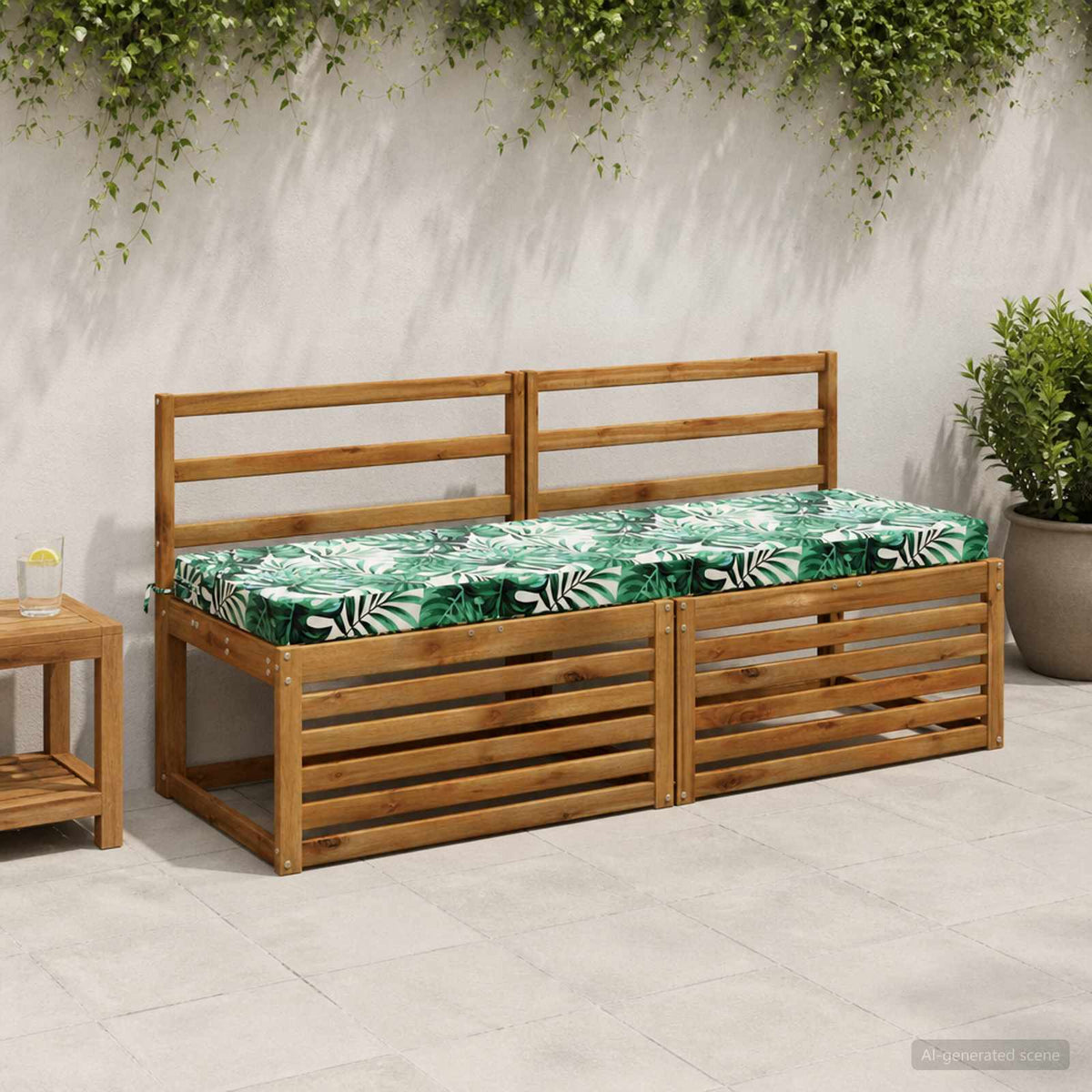 Bench Cushion SOEST 100% Polyester Leaf Pattern 140 x 50 x 8 cm