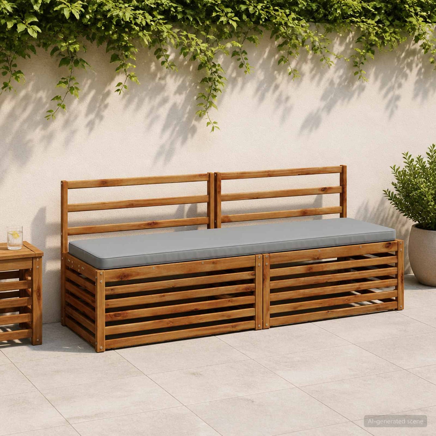 1-Piece Bench Cushion VUGHT 100% Polyester Grey 200 x 50 x 5 cm