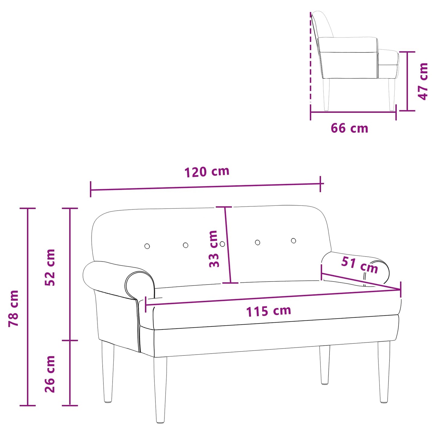 Loveseat with Button Tufted Blue 120 x 66 x 78 cm Velvet