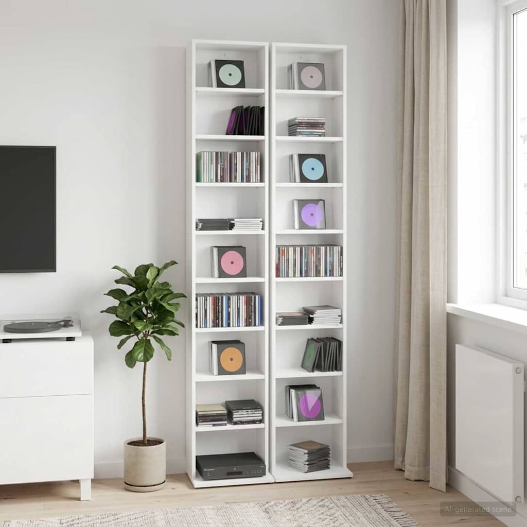CD Cabinet 2 pcs White 33 x 23.5 x 175 cm Engineered Wood