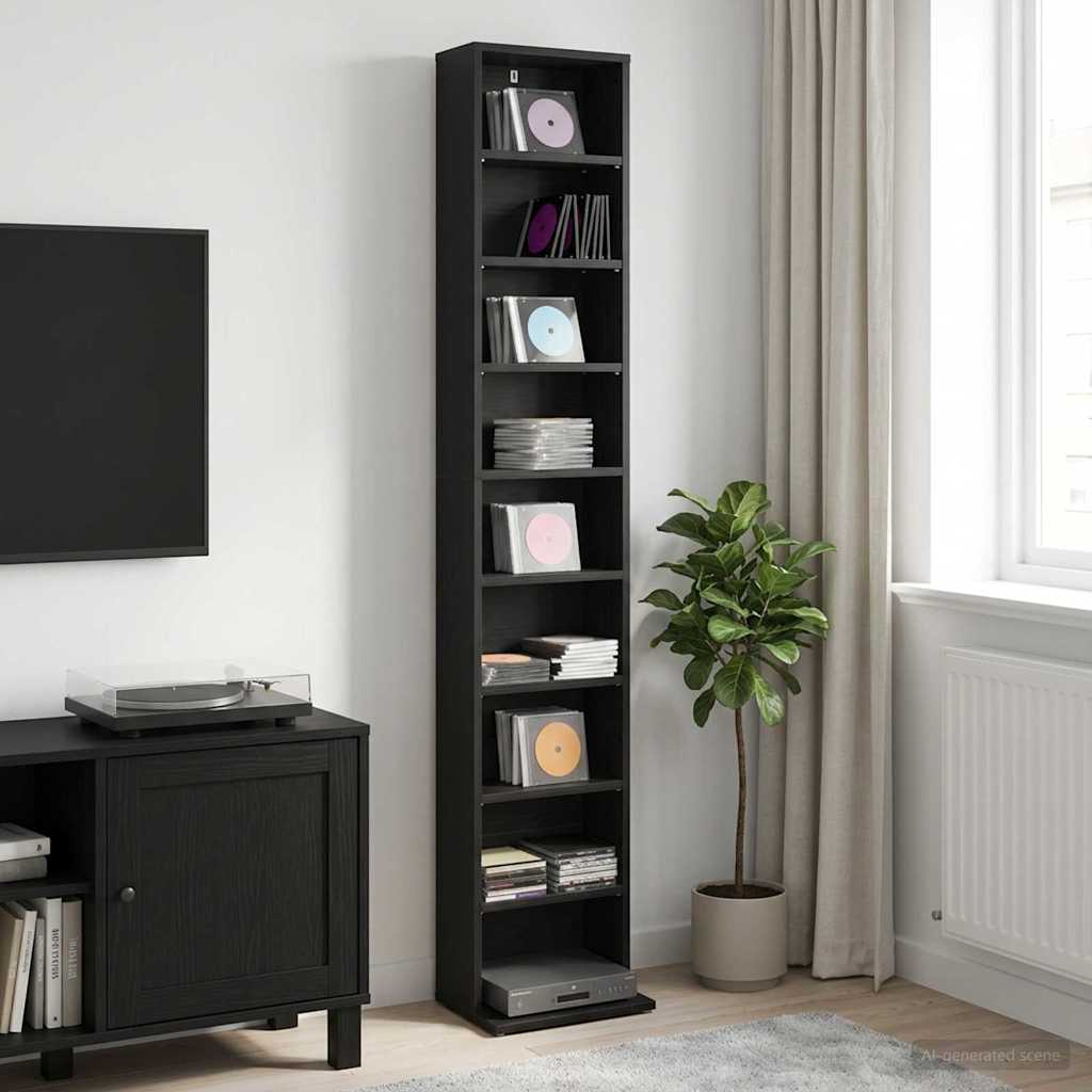 CD Cabinet Black Oak 33 x 23.5 x 175 cm Engineered Wood