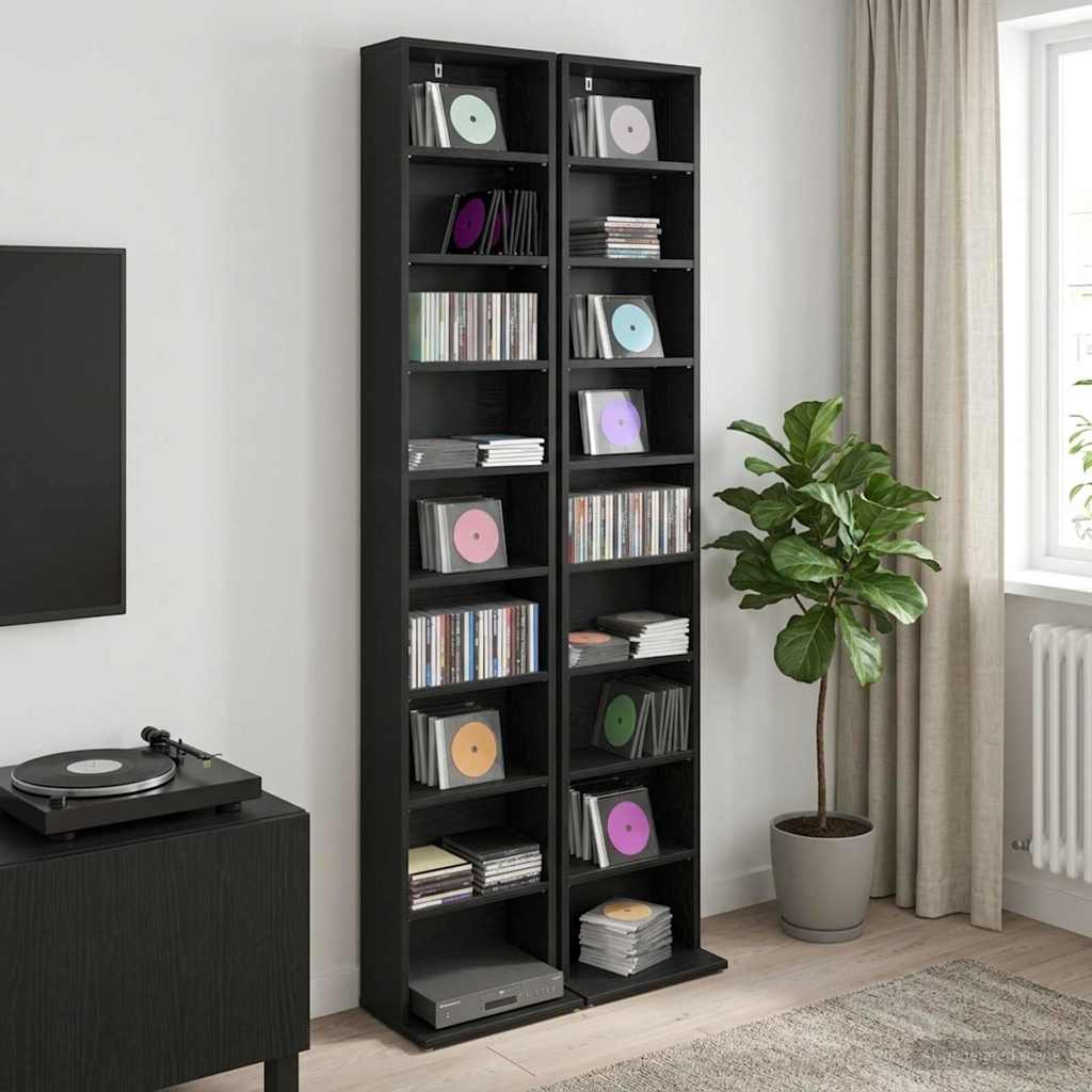 CD Cabinet 2 pcs Black Oak 33 x 23.5 x 175 cm Engineered Wood