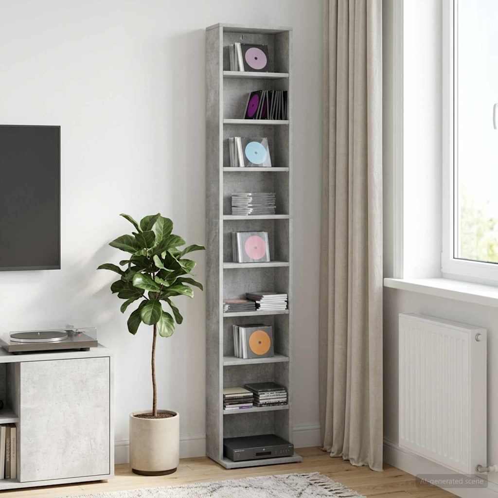 CD Cabinet Concrete Grey 33 x 23.5 x 175 cm Engineered Wood