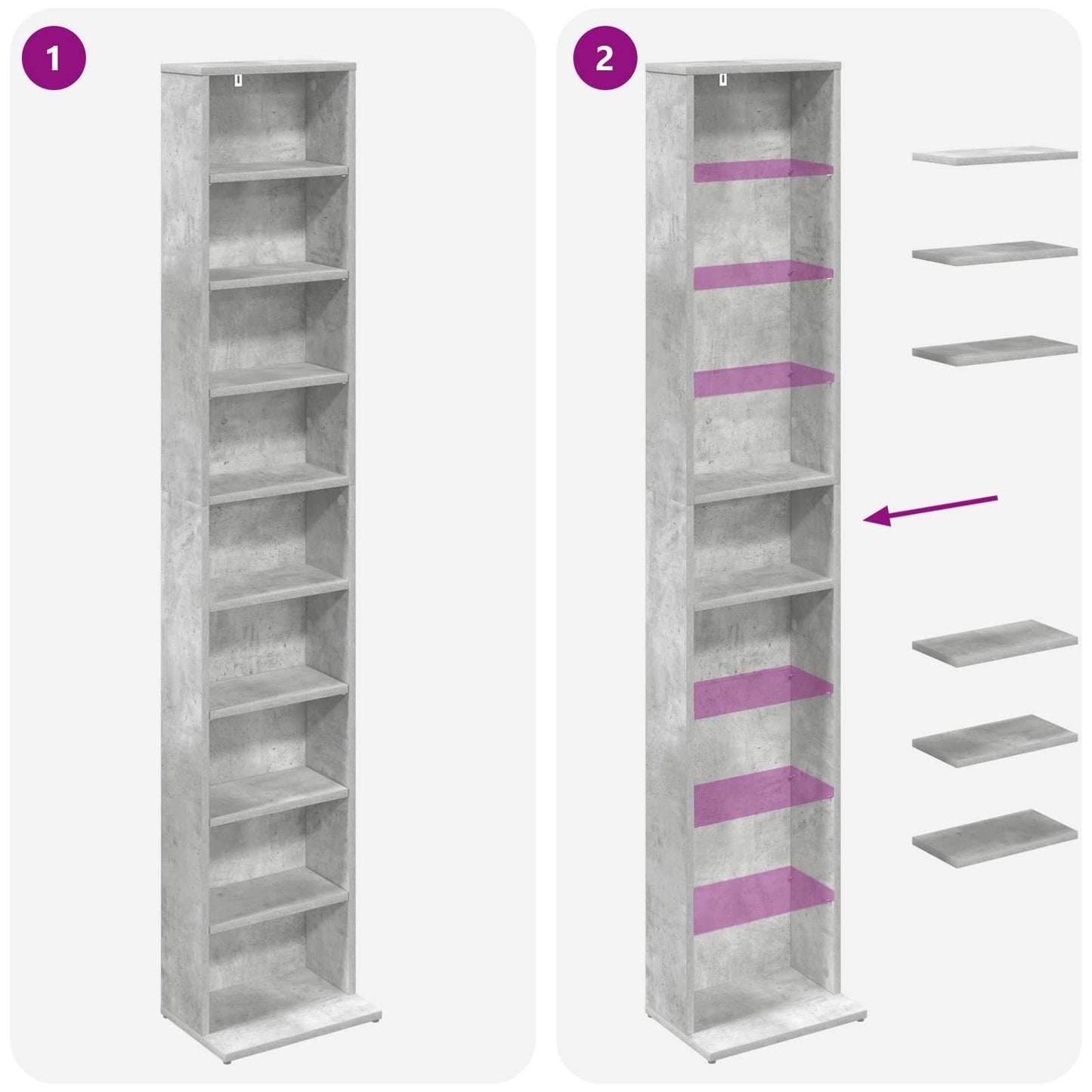 CD Cabinet 2 pcs Concrete Grey 33 x 23.5 x 175 cm