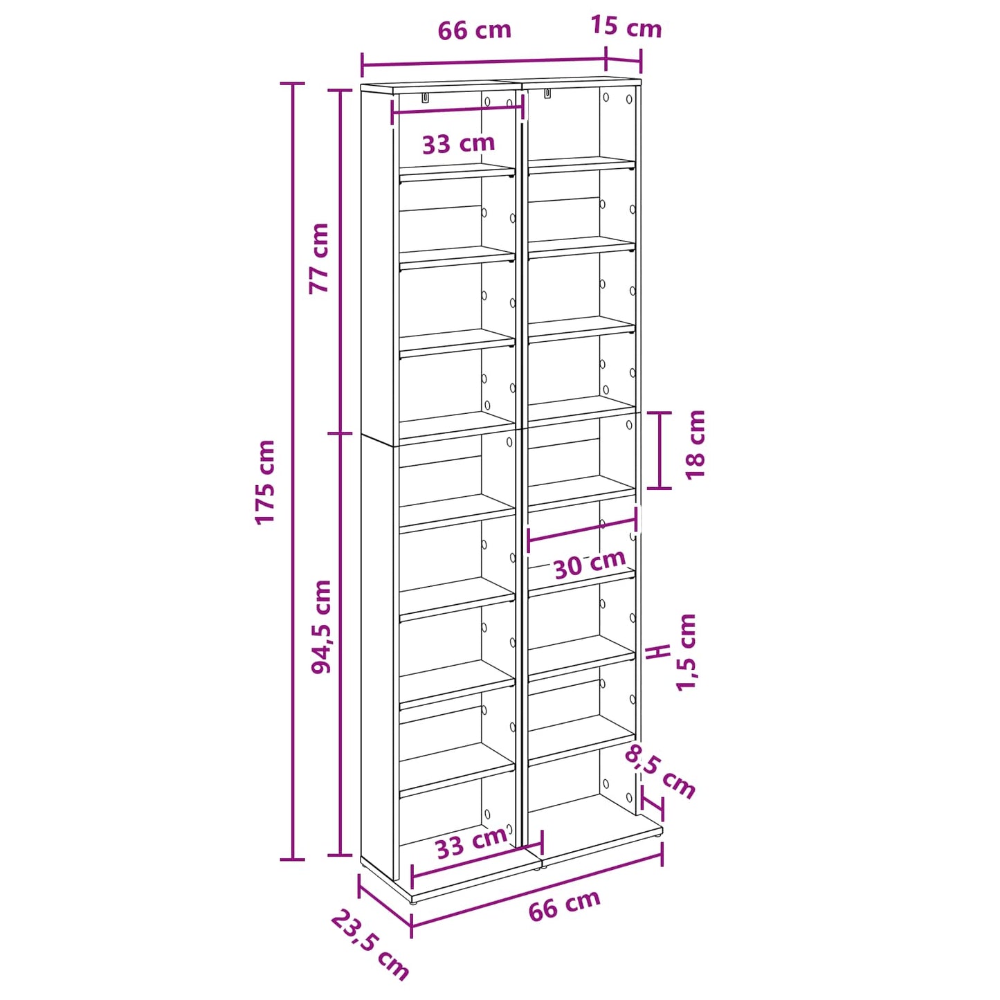 CD Cabinet 2 pcs Concrete Grey 33 x 23.5 x 175 cm