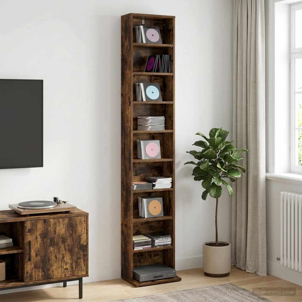 CD Cabinet Smoked Oak 33 x 23.5 x 175 cm Engineered Wood