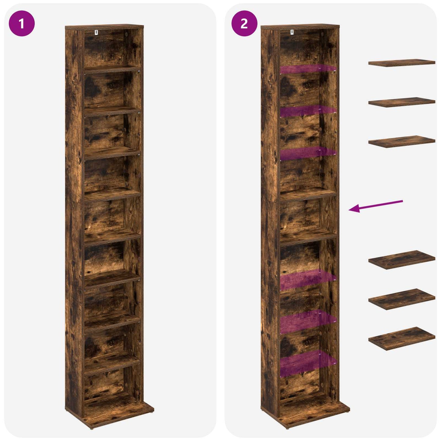 CD Cabinet 2 pcs Smoked Oak 33 x 23.5 x 175 cm Engineered Wood