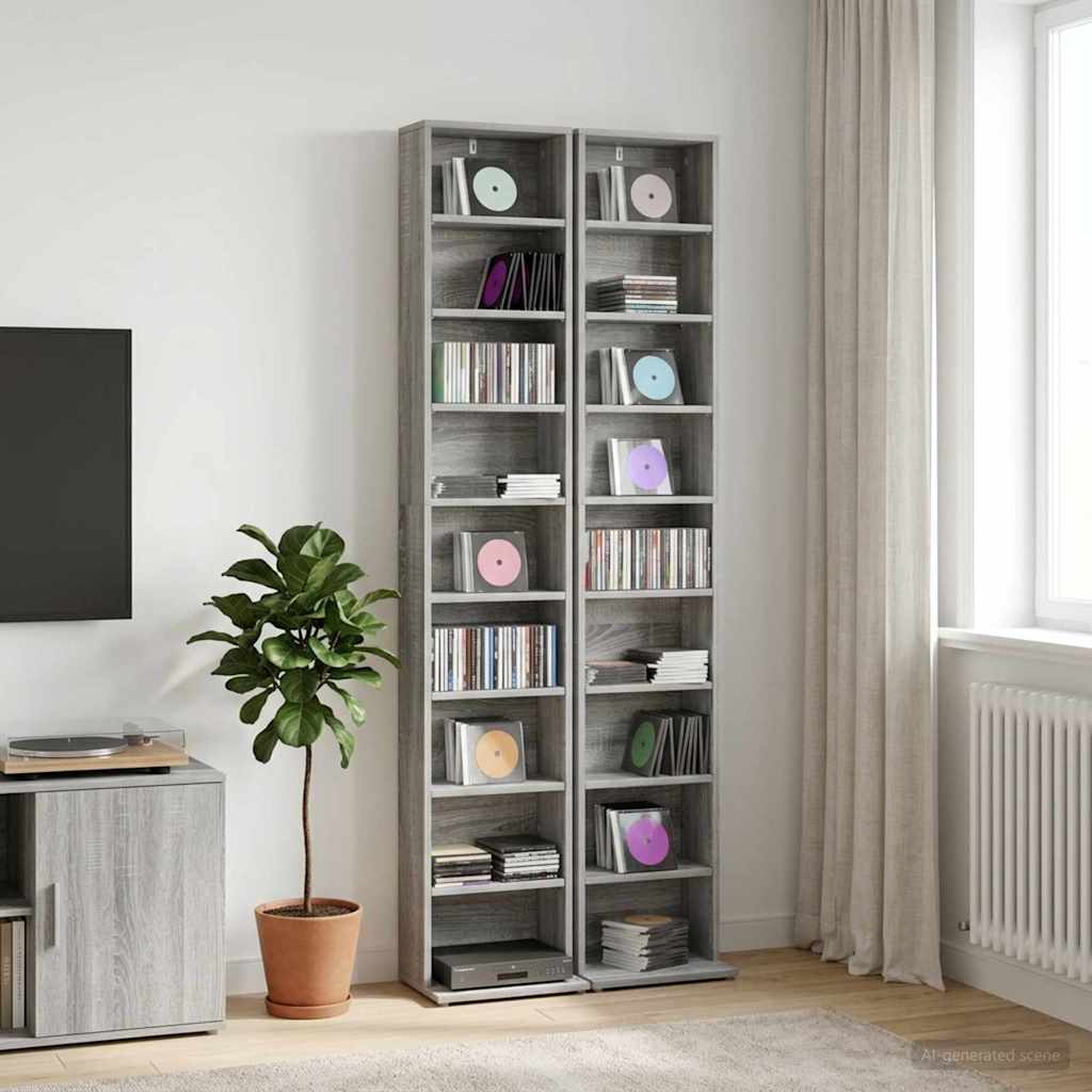 CD Cabinet 2 pcs Grey Sonoma 33 x 23.5 x 175 cm Engineered Wood