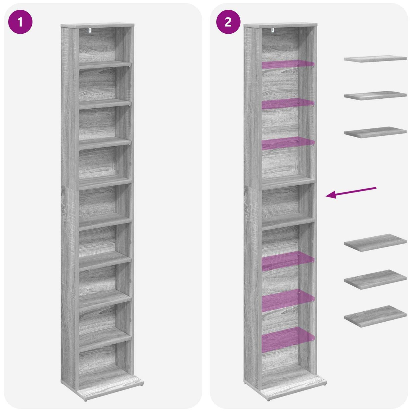 CD Cabinet 2 pcs Grey Sonoma 33 x 23.5 x 175 cm Engineered Wood