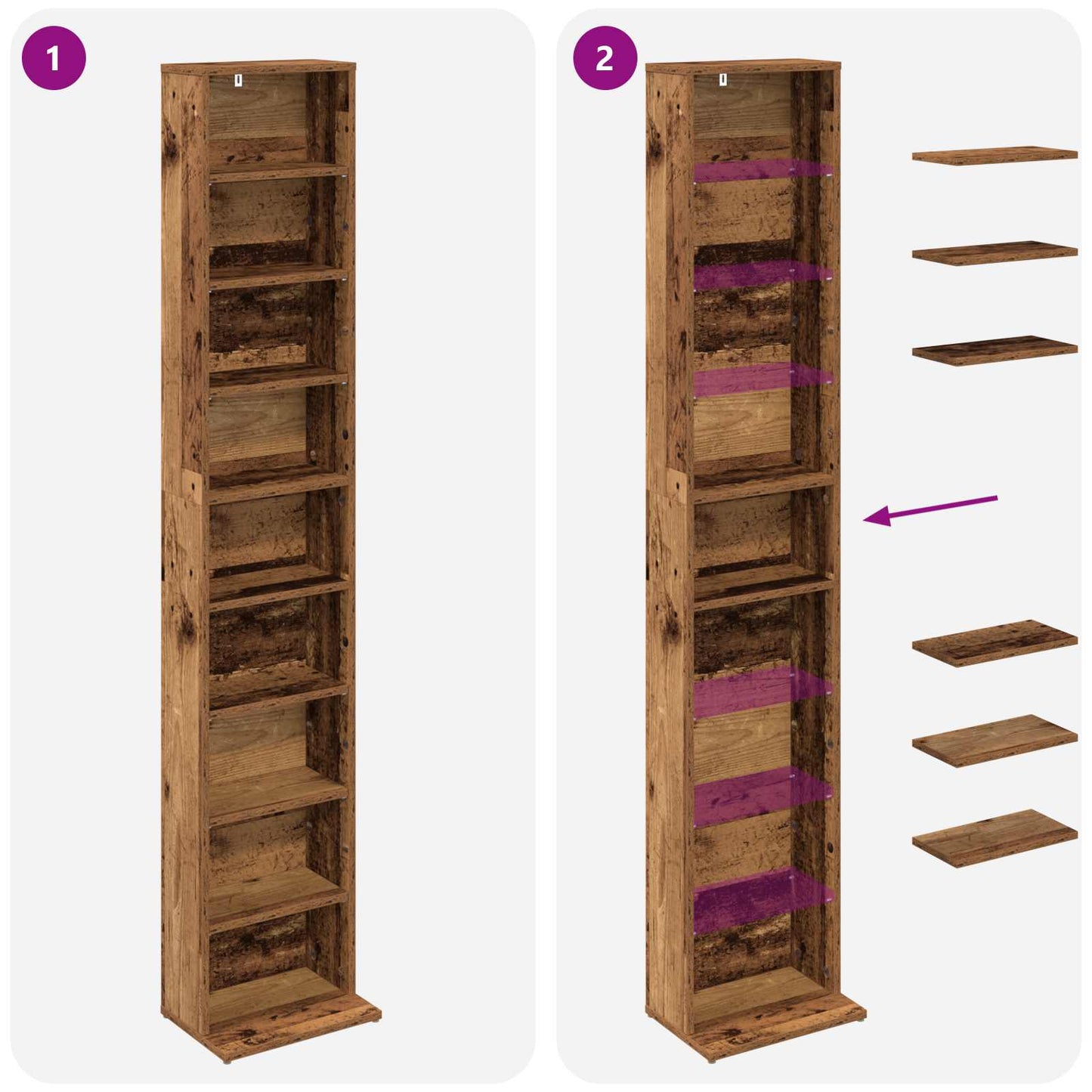 CD Cabinet Old Wood 33 x 23.5 x 175 cm Engineered Wood