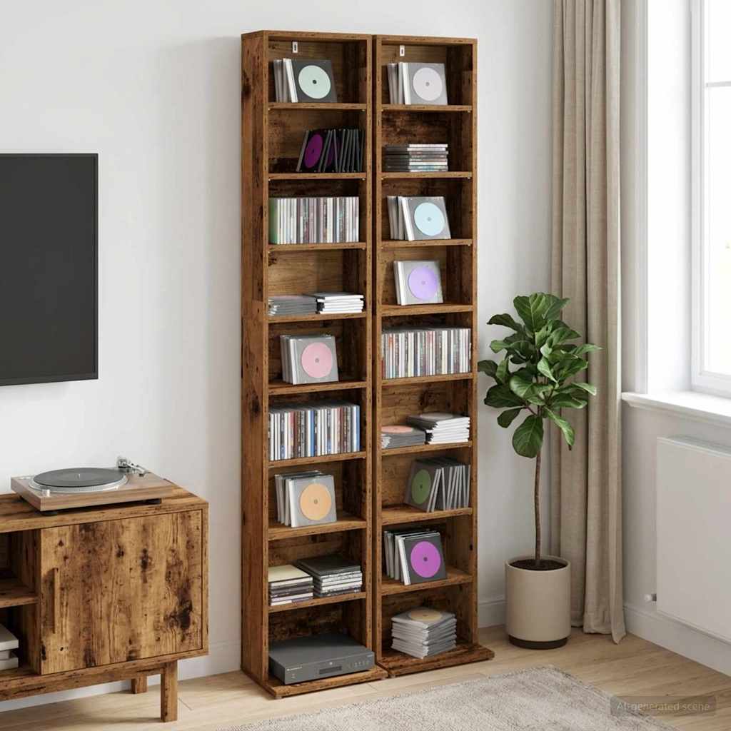 CD Cabinet 2 pcs Old Wood 33 x 23.5 x 175 cm Engineered Wood