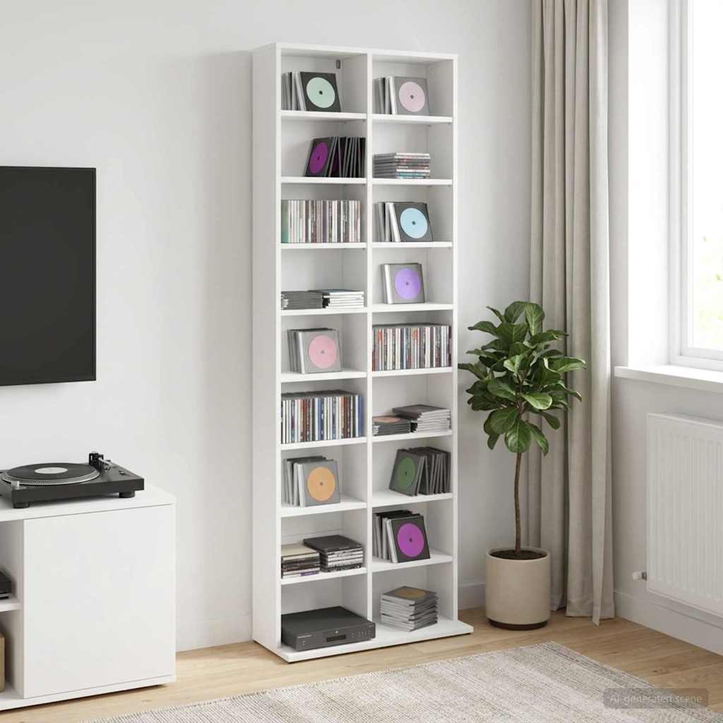 CD Cabinet White 65 x 23.5 x 175 cm Engineered Wood