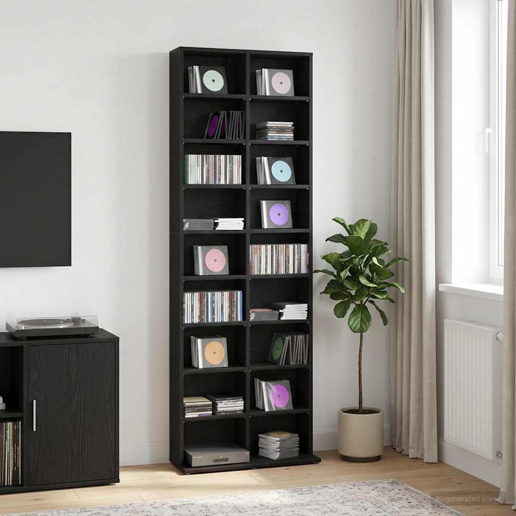 CD Cabinet Black Oak 65 x 23.5 x 175 cm Engineered Wood