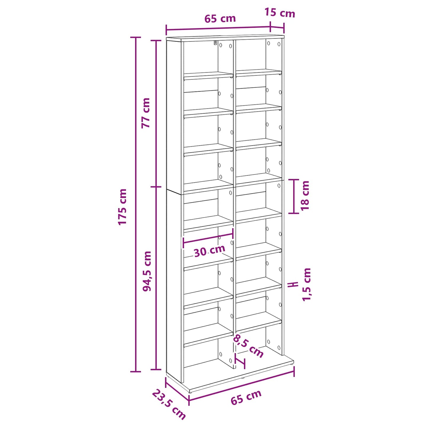 CD Cabinet Oak Wood 65 x 23.5 x 175 cm Engineered Wood