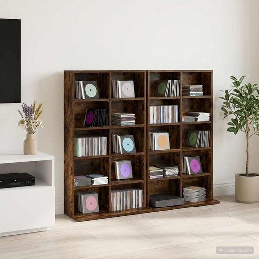 CD Cabinet 2 pcs Smoked Oak 65 x 23.5 x 97.5 cm Engineered Wood