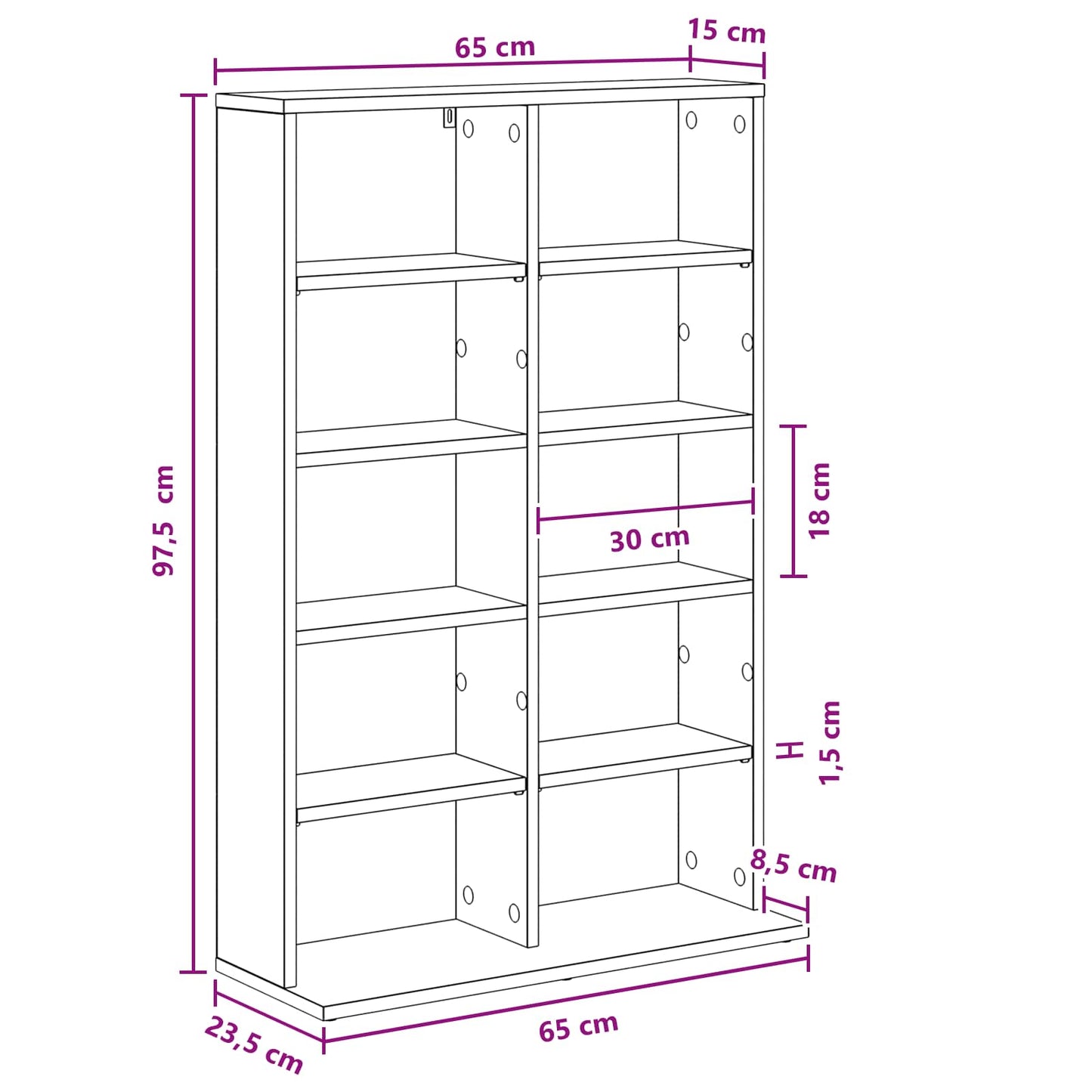 CD Cabinet Grey Sonoma 65 x 23.5 x 97.5 cm Engineered Wood