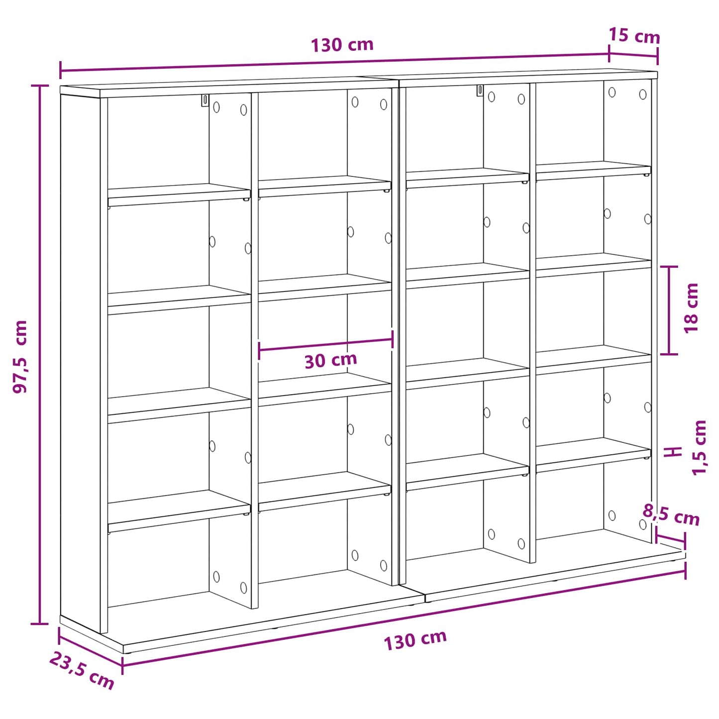 CD Cabinet 2 pcs Artisan Oak 65 x 23.5 x 97.5 cm