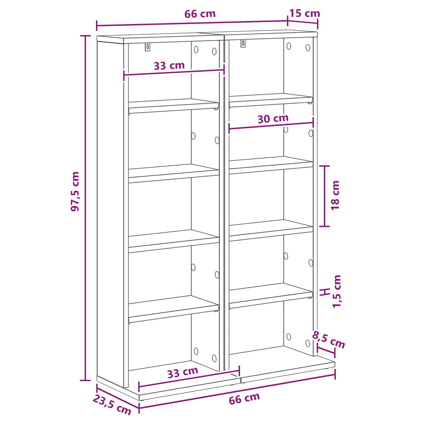 CD Cabinet 2 pcs White 33 x 23.5 x 97.5 cm Engineered Wood