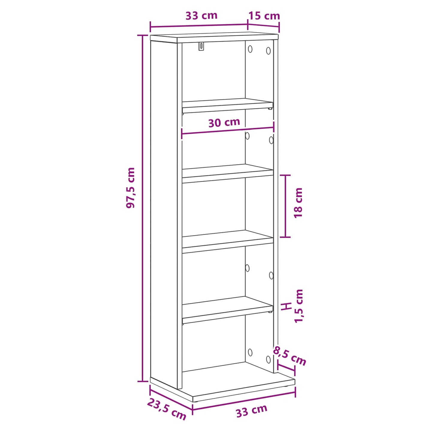 CD Cabinet Concrete Grey 33 x 23.5 x 97.5 cm Engineered Wood