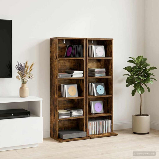 CD Cabinet 2 pcs Smoked Oak 33 x 23.5 x 97.5 cm Engineered Wood