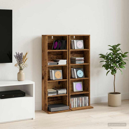 CD Cabinet 2 pcs Old Wood 33 x 23.5 x 97.5 cm Engineered Wood