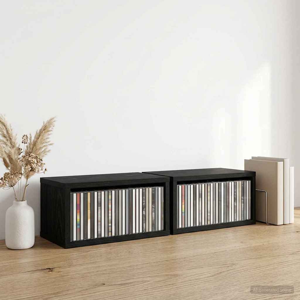 CD Storage Rack 2 pcs Black Oak 40 x 17 x 17 cm Engineered Wood