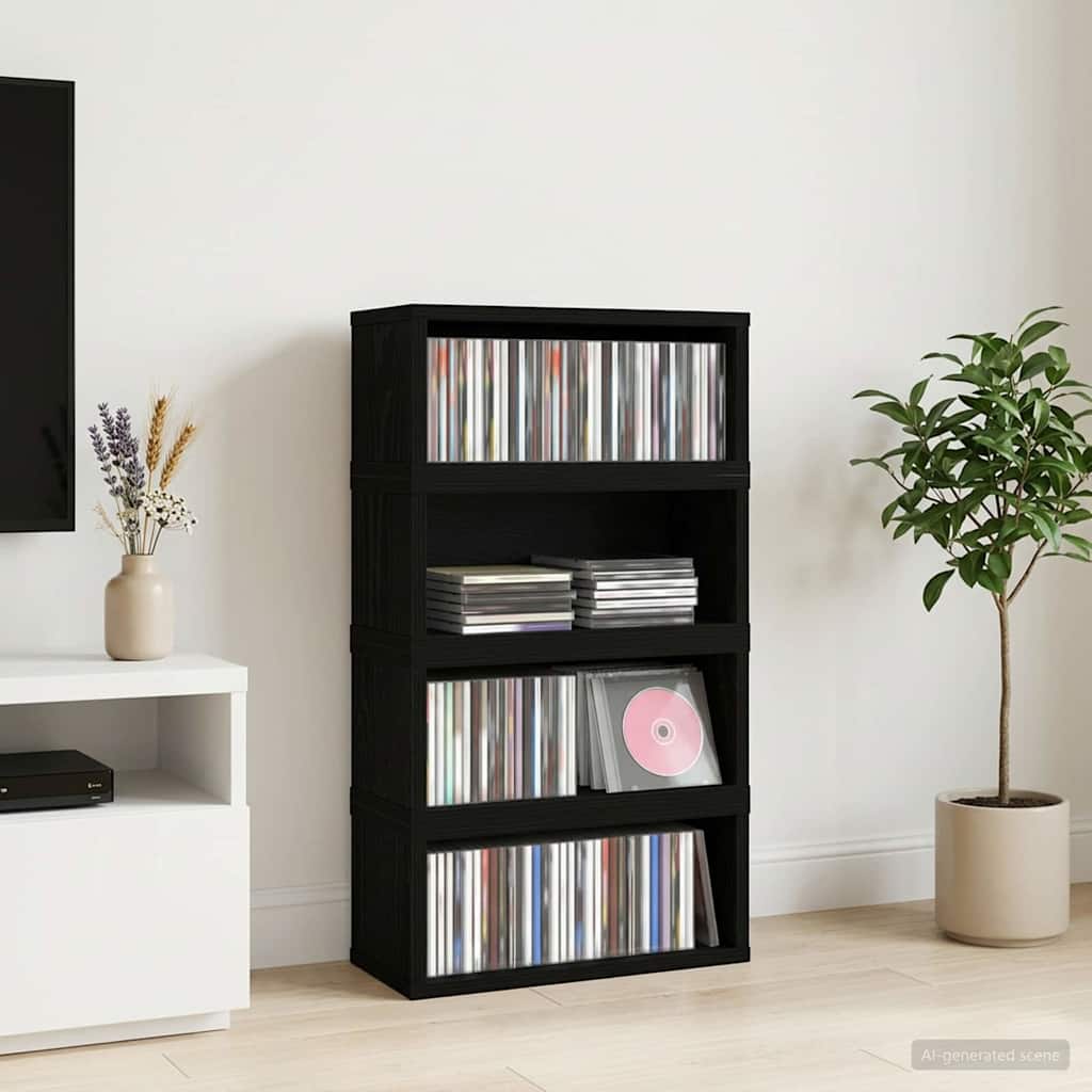 CD Storage Rack 4 pcs Black Oak 40 x 17 x 17 cm Engineered Wood