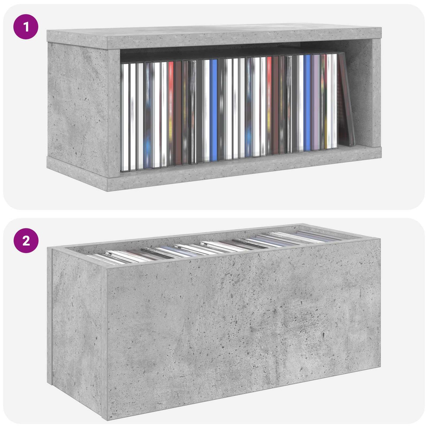 CD Storage Rack Concrete Grey 40 x 17 x 17 cm Engineered Wood