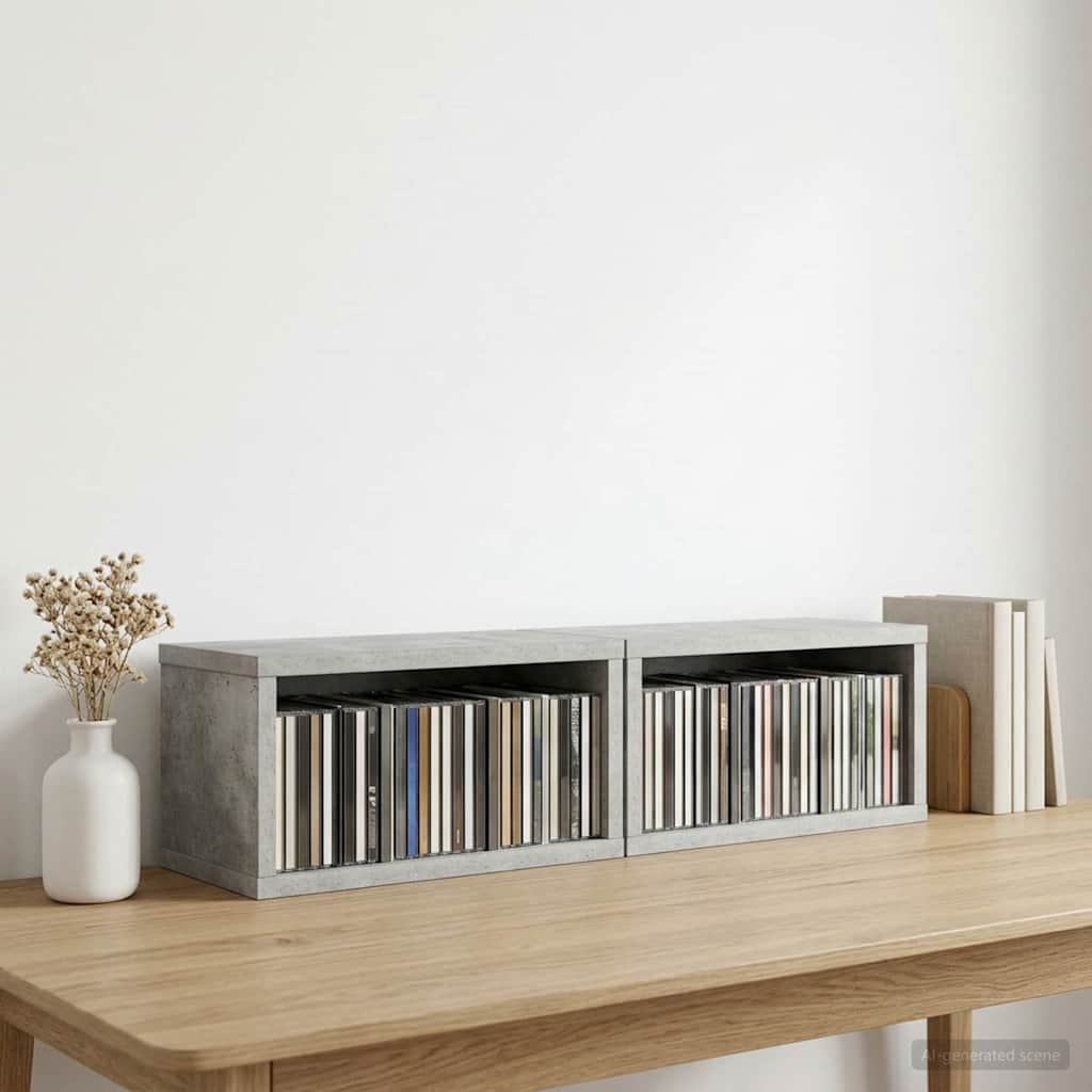 CD Storage Rack 2 pcs Concrete Grey 40 x 17 x 17 cm