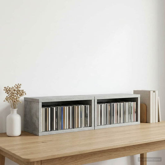 CD Storage Rack 2 pcs Concrete Grey 40 x 17 x 17 cm