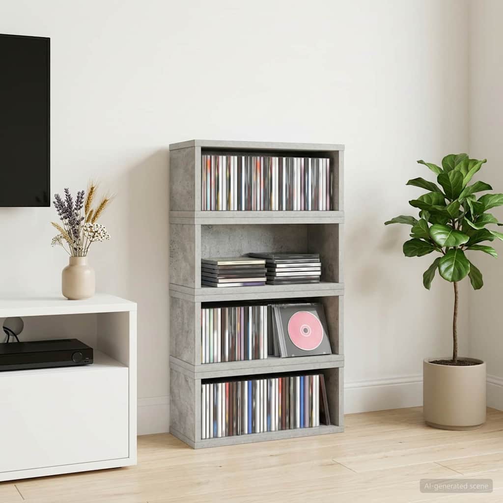 CD Storage Rack 4 pcs Concrete Grey 40 x 17 x 17 cm