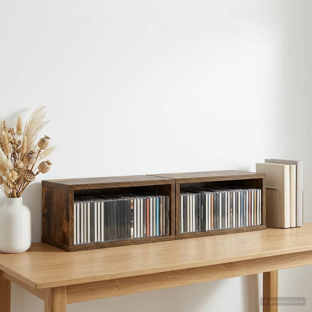 CD Storage Rack 2 pcs Smoked Oak 40 x 17 x 17 cm