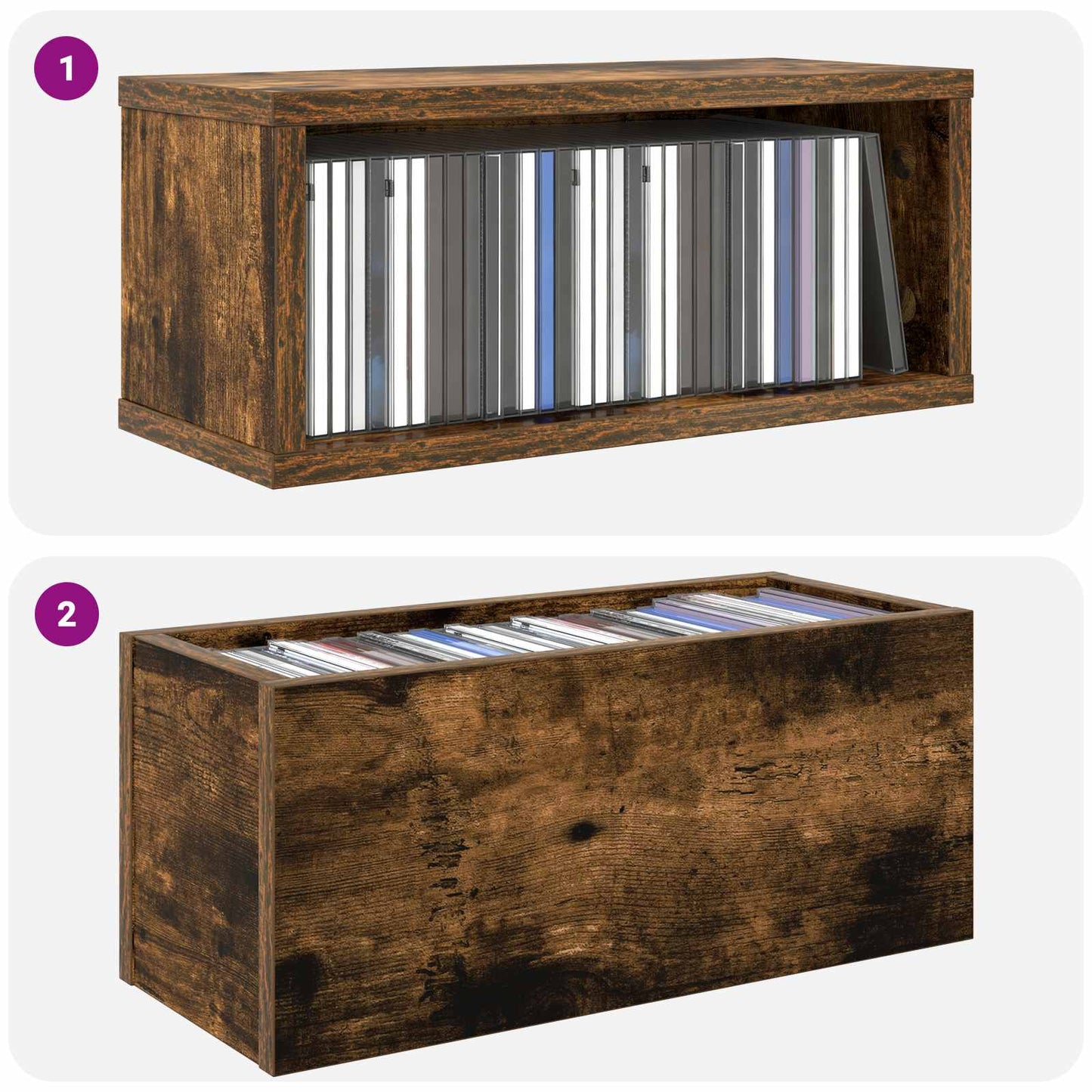 CD Storage Rack 2 pcs Smoked Oak 40 x 17 x 17 cm