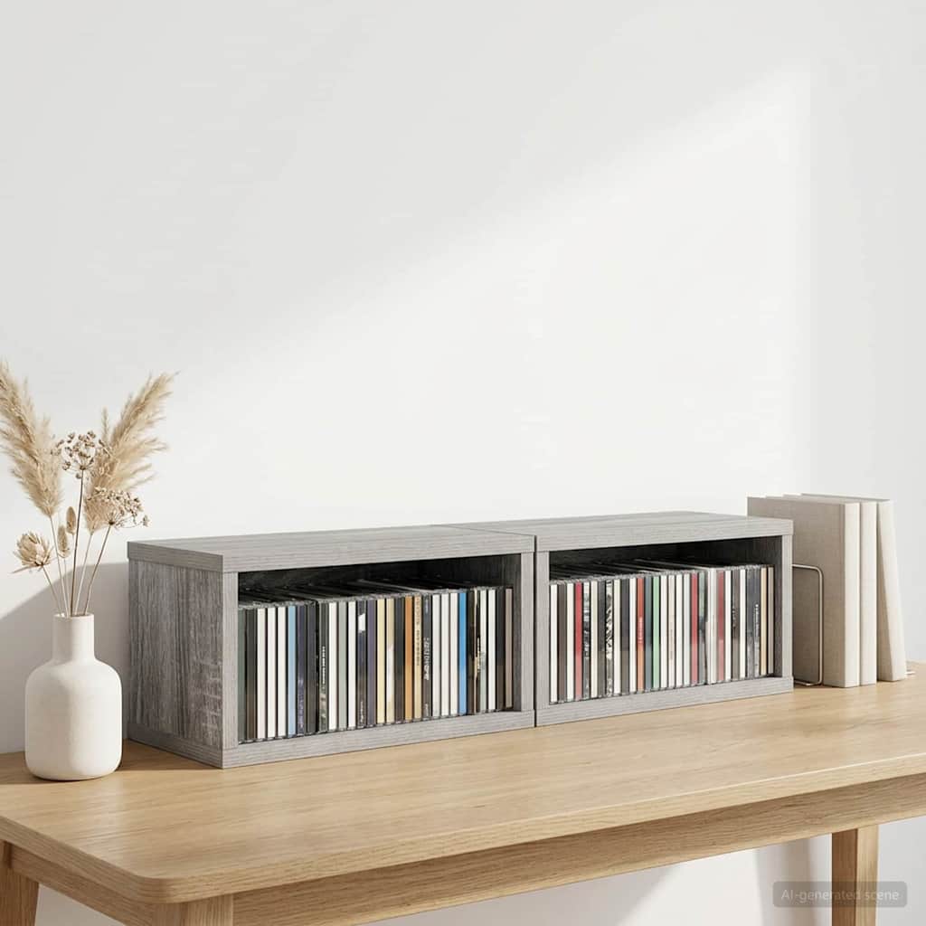 CD Storage Rack 2 pcs Grey Sonoma 40 x 17 x 17 cm