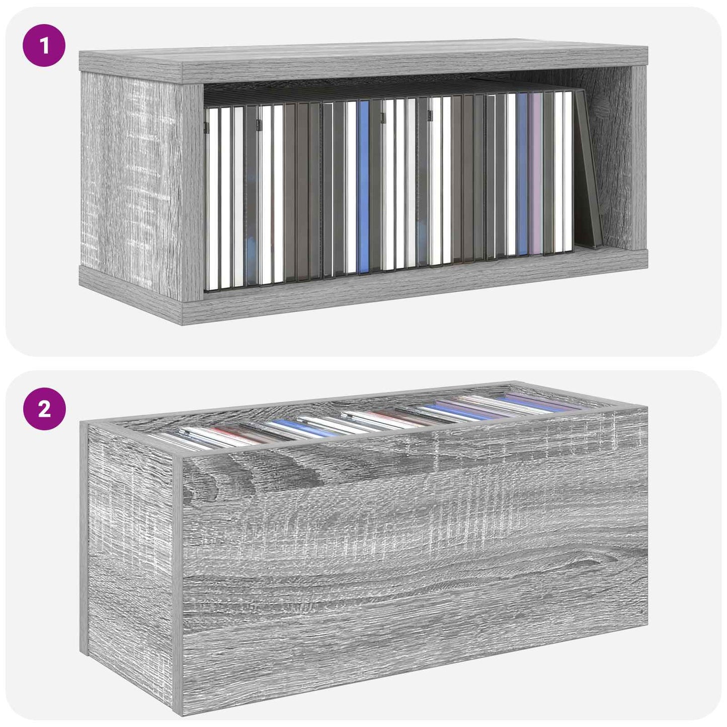 CD Storage Rack 2 pcs Grey Sonoma 40 x 17 x 17 cm