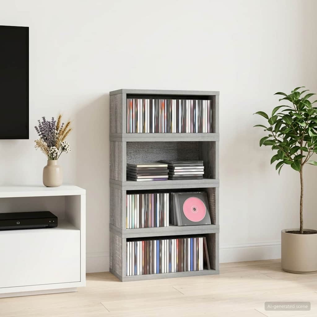 CD Storage Rack 4 pcs Grey Sonoma 40 x 17 x 17 cm