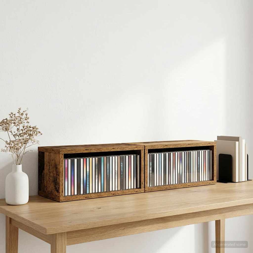 CD Storage Rack 2 pcs Oak Wood 40 x 17 x 17 cm Engineered Wood