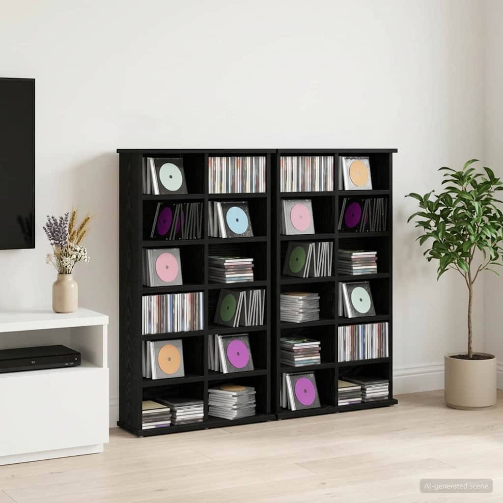 CD Cabinet 2 pcs Black Oak 60 x 17 x 92 cm Engineered Wood