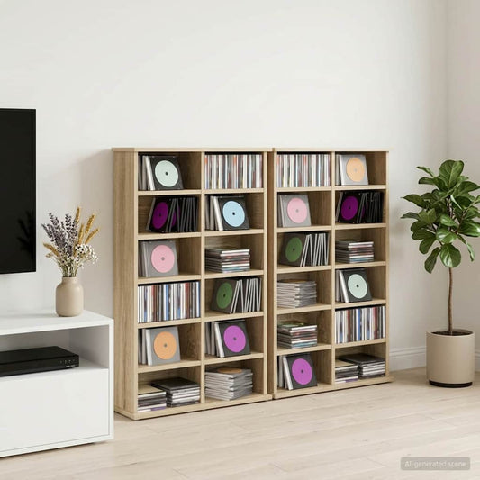 CD Cabinet 2 pcs Sonoma Oak 60 x 17 x 92 cm Engineered Wood