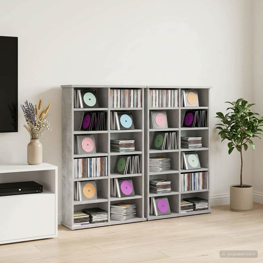 CD Cabinet 2 pcs Concrete Grey 60 x 17 x 92 cm Engineered Wood