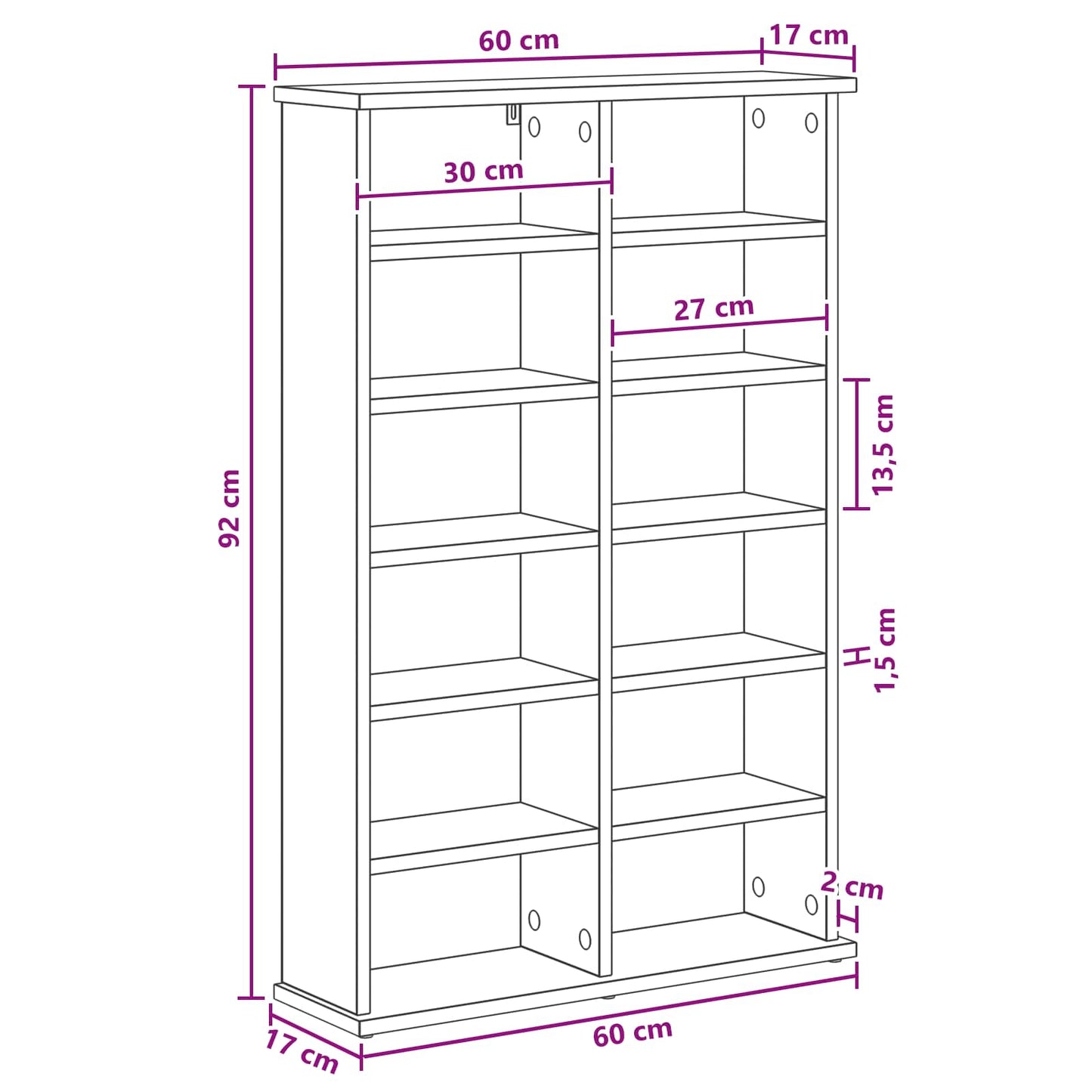 CD Cabinet Smoked Oak 60 x 17 x 92 cm Engineered Wood