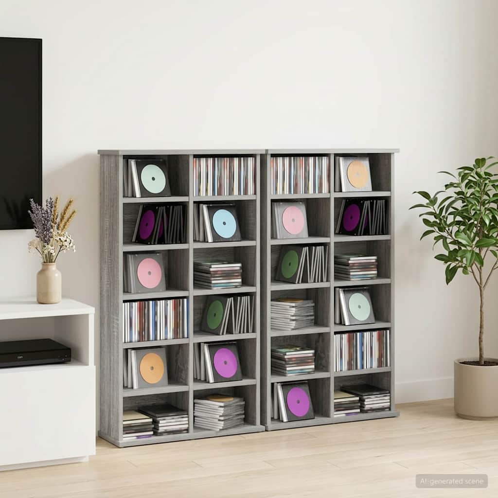 CD Cabinet 2 pcs Grey Sonoma 60 x 17 x 92 cm Engineered Wood