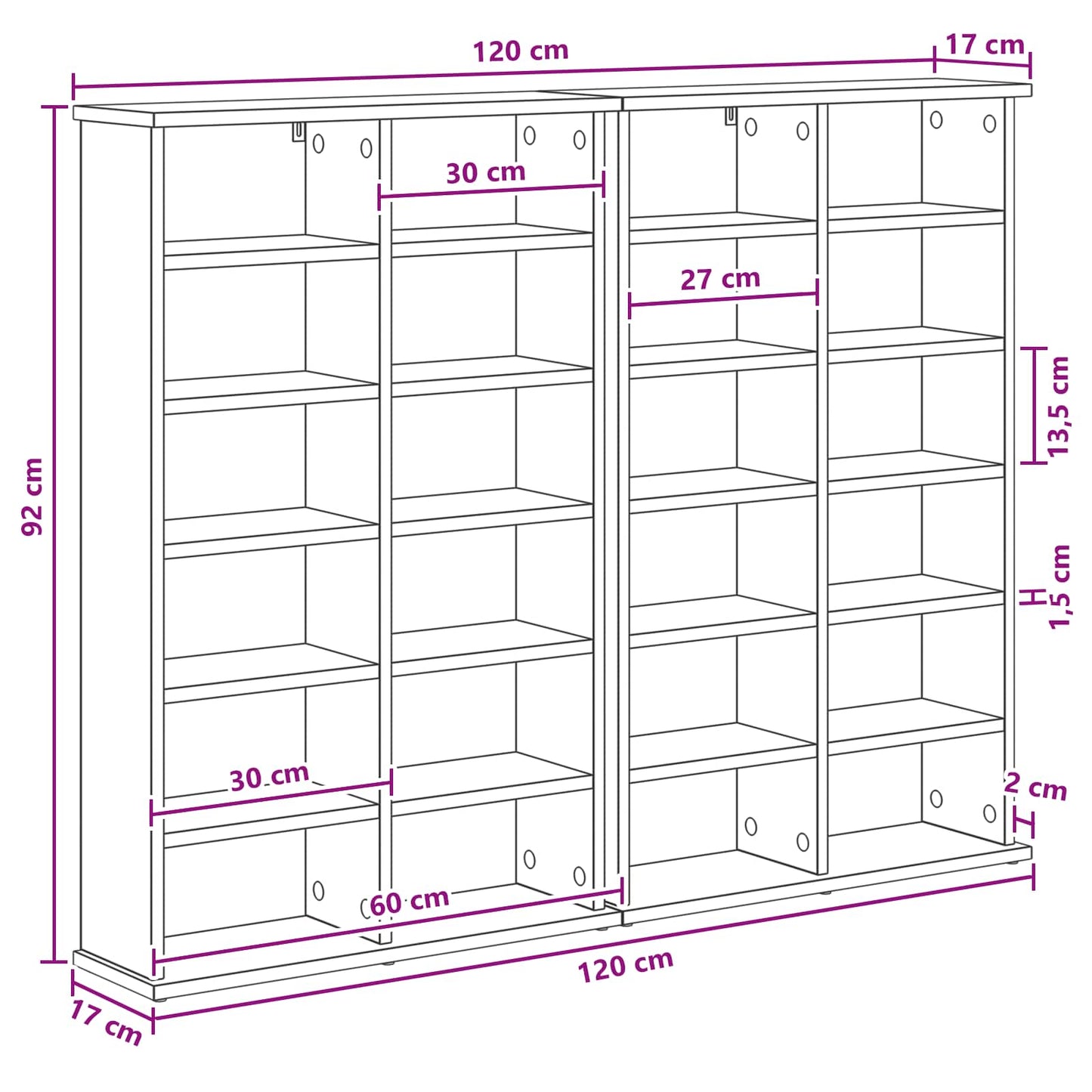 CD Cabinet 2 pcs Artisan Oak 60 x 17 x 92 cm Engineered Wood