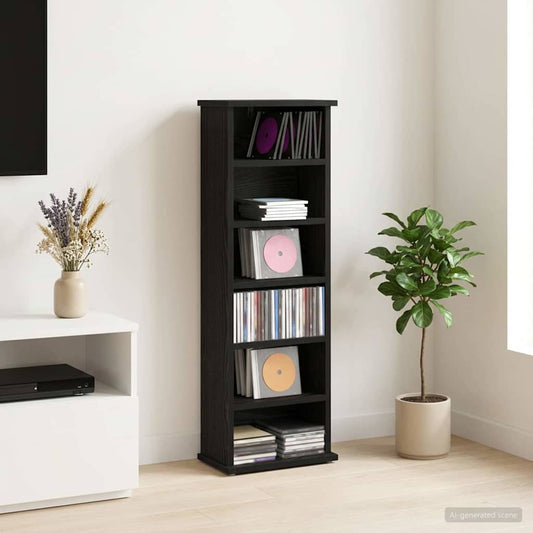 CD Cabinet Black Oak 32 x 17 x 92 cm Engineered Wood