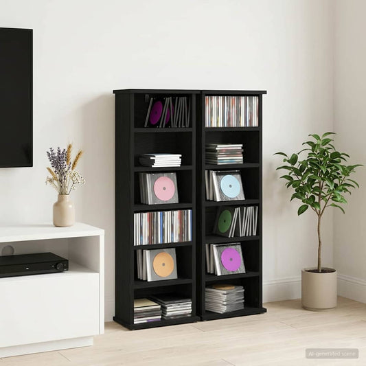 CD Cabinet 2 pcs Black Oak 32 x 17 x 92 cm Engineered Wood