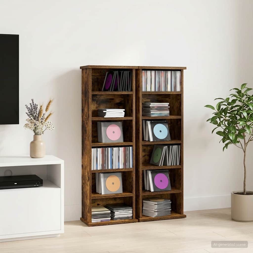 CD Cabinet 2 pcs Smoked Oak 32 x 17 x 92 cm Engineered Wood