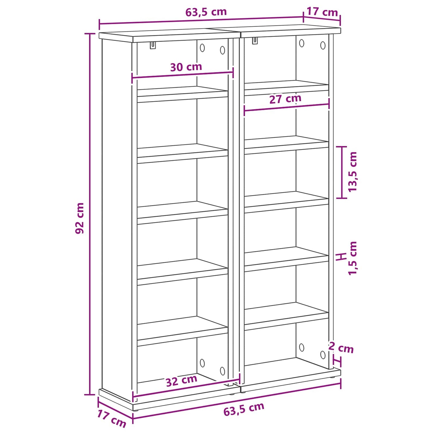 CD Cabinet 2 pcs Smoked Oak 32 x 17 x 92 cm Engineered Wood